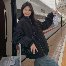 美式飞行服羽绒棉服外套女宽松中性风设计感工装夹克