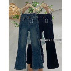 批发2023<b class='q'>秋</b>季新款大码高腰弹力牛仔裤女胖妹妹mm遮肉显瘦喇叭裤长裤子