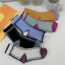 批发实拍实价 韩版个性穿搭撞色<b class='q'>袜子</b>百搭明线中筒袜堆堆袜5双装