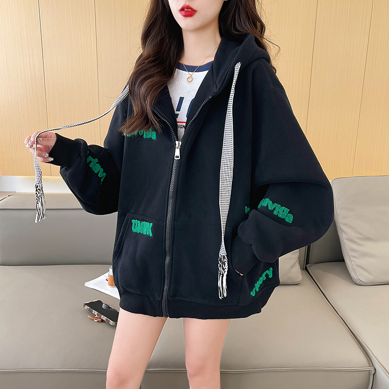 First release of pure cotton Huamian | Back collar | Korean style loose hooded sweatshirt embroidered jacket for women