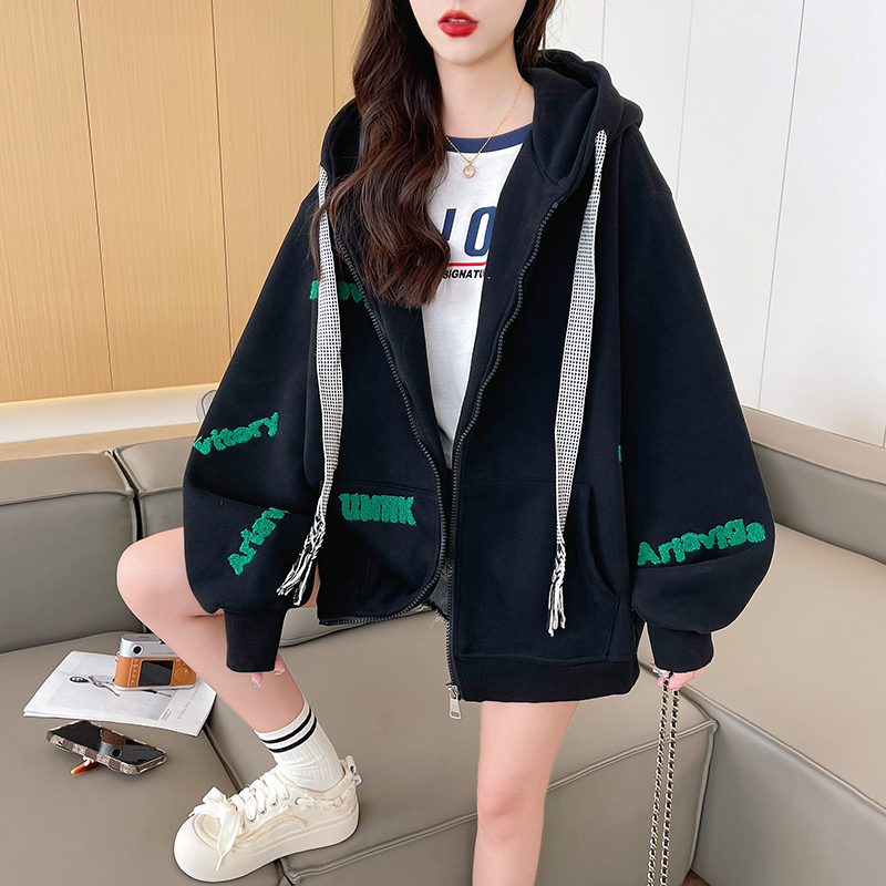 First release of pure cotton Huamian | Back collar | Korean style loose hooded sweatshirt embroidered jacket for women