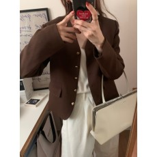 批发韩国春秋新款复古小众V领金属纽扣休闲深<b class='q'>短款</b>西装外套女