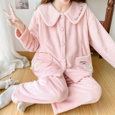 批发现货秋冬350克超厚暖暖绒 抗掉毛 孕妇睡衣产妇哺乳喂奶月子服