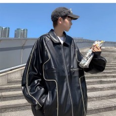 批发美式复古机车皮衣外套男飞行员夹克<b class='q'>潮</b>牌街头宽松翻领休闲皮上衣