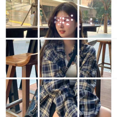 批发2023 美式大码港风复古格子衬衫上衣<b class='q'>外套</b>秋装女衬衣外搭修身<b class='q'>韩版</b>