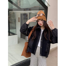 批发开衫外套女短款宽松设计感针织毛衣拼接棉服秋冬季小个子上衣