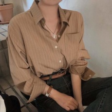 批发韩国百搭条纹长袖<b class='q'>衬衫</b>