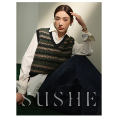 批发束皙/SUSHE 蓬松云朵浣熊绒复古V领针织马甲短款羊毛<b class='q'>背心女</b>秋冬