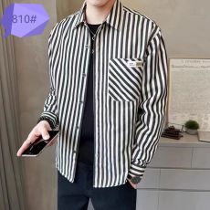 批发实拍秋<b class='q'>冬</b>季竖条纹纯棉衬衫高品质男2023秋<b class='q'>冬</b>新款潮牌百搭痞帅长袖
