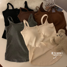 批发实价实拍 秋季辣妹外穿无袖<b class='q'>打底</b>吊带<b class='q'>背心</b>内<b class='q'>搭</b>带胸垫美背短款上衣