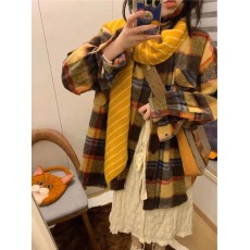 批发韩版秋冬oversize毛呢<b class='q'>格子</b>廓形衬衫设计感休闲宽松原宿风外套女