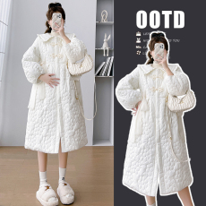 批发实拍 冬季新品 孕妇甜美遮肚蝴蝶结重工孕妇棉服外套