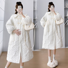 批发实拍 冬季新品 孕妇甜美遮肚蝴蝶结重工孕妇棉服外套
