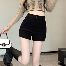 实拍黑色性感高腰设计感短裤女冬季加厚2023韩版显瘦高级感热裤