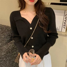 批发粉色v领针织<b class='q'>开衫</b>女2026秋新款温柔风软糯短款小外套显瘦别致上衣