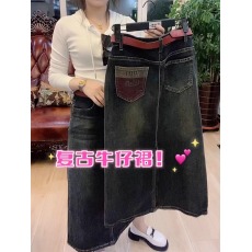 批发实拍现货梨型身材复古牛仔半身裙大码2023秋季新款高腰开叉包臀裙