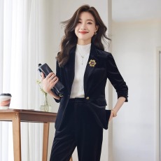 批发高端<b class='q'>金丝</b>绒西装套装<b class='q'>女</b>春秋韩版气质职业<b class='q'>女</b>神范阔腿裤<b class='q'>秋</b>冬加厚西服