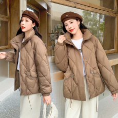 实拍冬季立领羽绒棉服女款2023年新款韩版菱格休闲防风纯色短外套