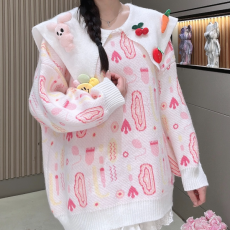 批发哥与婷子立体设计感娃娃领甜美学院风秋<b class='q'>冬</b>毛衣宽松长袖针织上衣女
