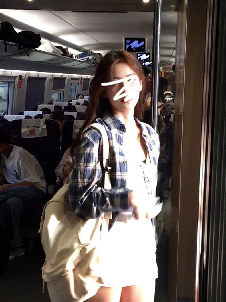 早秋季藍色長袖格子襯衫外套女2024年新款小個子春裝寬鬆襯衣上衣