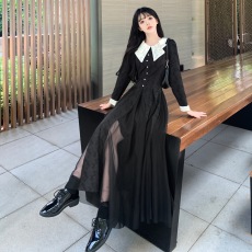 实拍2023大码女装～法式赫本风气质高端精致奢华网纱拼接连衣裙