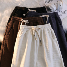 批发优质灯芯绒 雪尼尔阔腿裤<b class='q'>女</b>春秋款高腰垂感直筒裤子