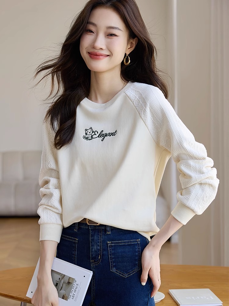 American lazy chic sweatshirt for women 2024 spring new loose casual letter embroidered pullover top