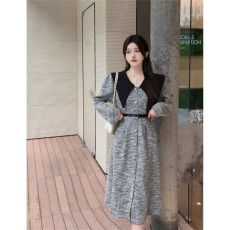 批发官图#捻丝乱麻富家千金感<b class='q'>连衣裙</b>法式娃娃领复古长袖中长裙