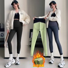 实拍时尚新款孕妇裤鲨鱼皮秋冬加绒加厚打底裤瑜伽裤外穿羊羔绒裤