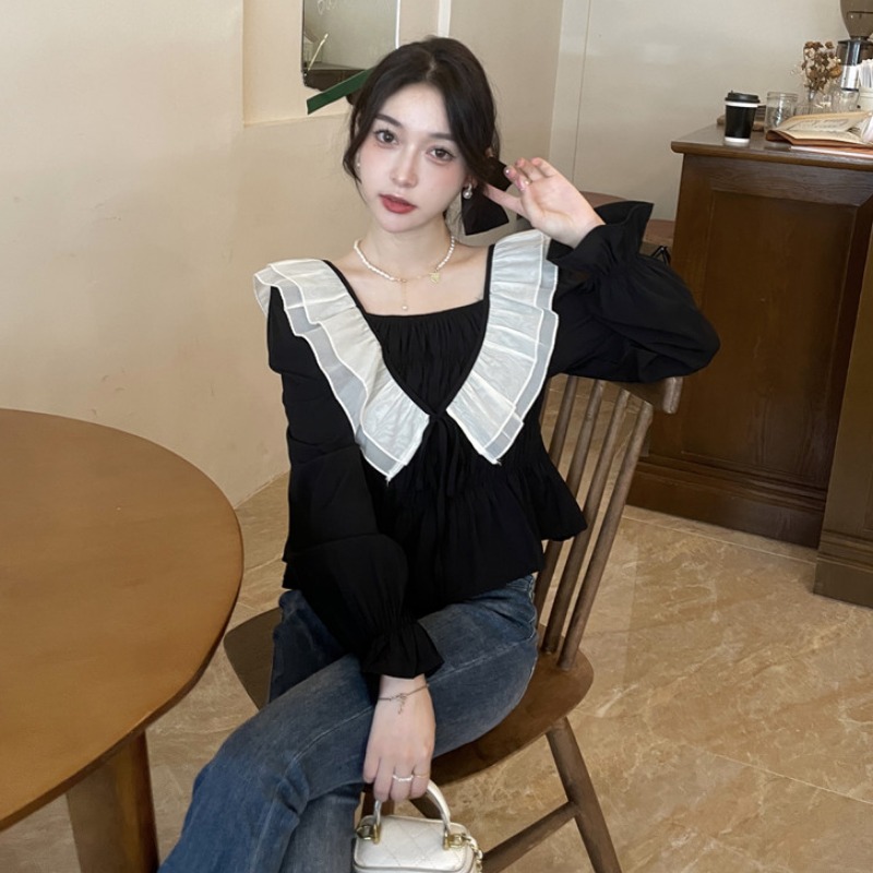 Shirt spring and autumn tops for women new ruffled slimming pleated design niche versatile chic stunning shirt