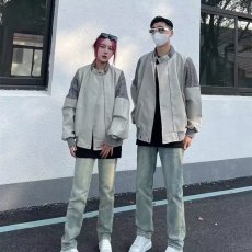 批发2023新款欧美式拼接飞行员夹克男潮牌复古宽松灰色棒球服外套<b class='q'>春</b>秋
