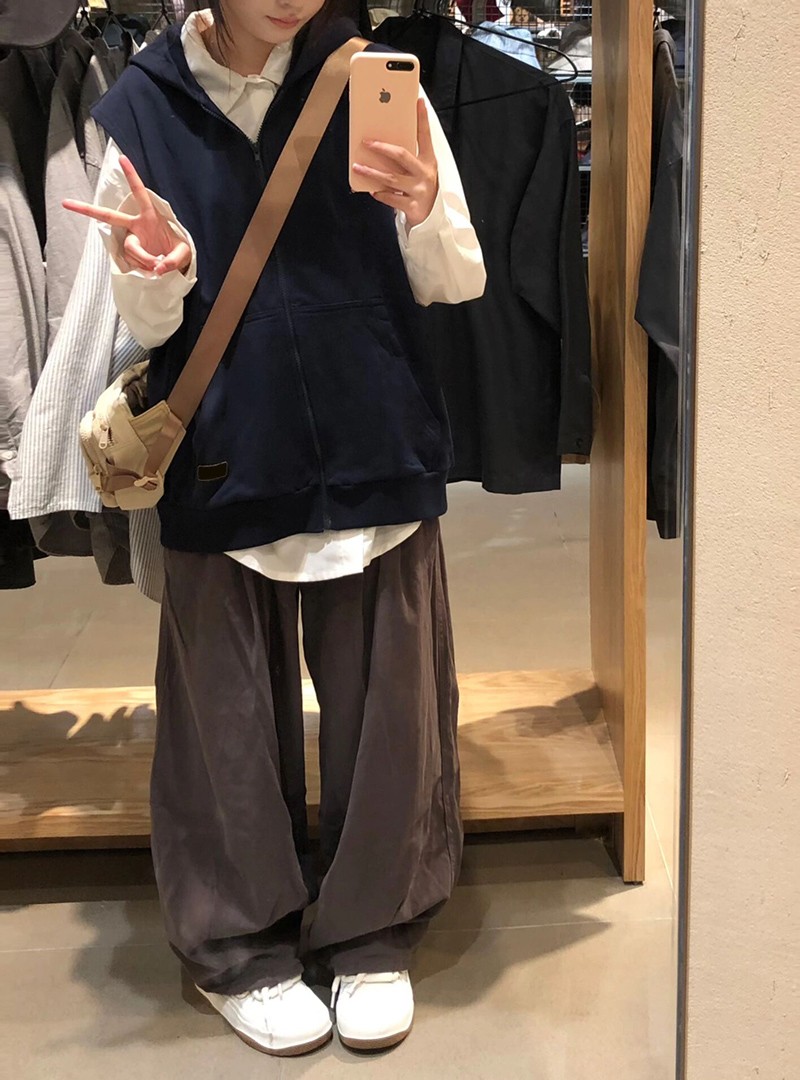 9TH連帽衛衣馬甲 500G棉灰藏藍純色日系疊穿外套背心日系寬鬆男女