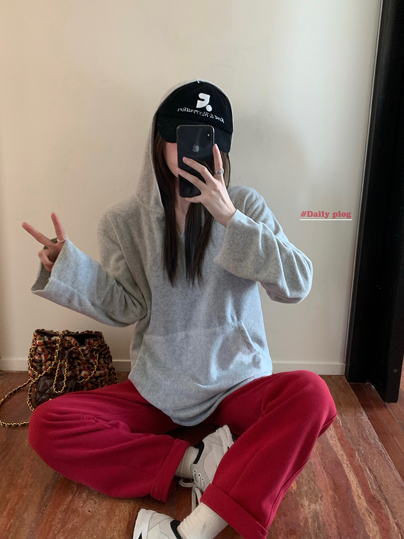 實拍 三標齊 慵懶簡約百搭oversize衛衣+休閒高腰直筒長褲套裝