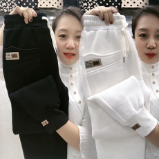 批发欧货2025秋冬黑色<b class='q'>哈伦</b>裤子女宽松束脚加绒加厚卫裤小脚休闲<b class='q'>运动裤</b>