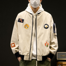 批发实拍2023秋冬季潮牌夹克外套男新款贴标飞行服潮流棒球领宽松上衣