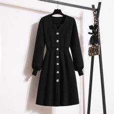 批发实拍<b class='q'>大码</b>女装2025秋冬针织连衣裙高腰V领灯笼袖温柔风毛衣<b class='q'>打底裙</b>