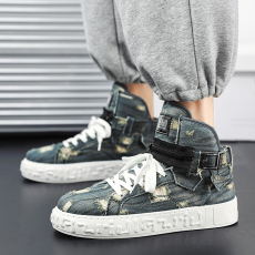 批发2023秋季新款高帮板鞋牛仔布休闲男鞋货号