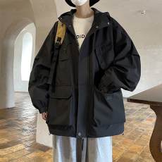 批发新款春<b class='q'>秋</b>季韩版户外港风防风防水多口袋冲锋衣连帽宽松夹克风衣