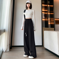 实拍加绒加厚运动裤女2023新款高腰垂感宽松直筒休闲卫裤阔腿长裤