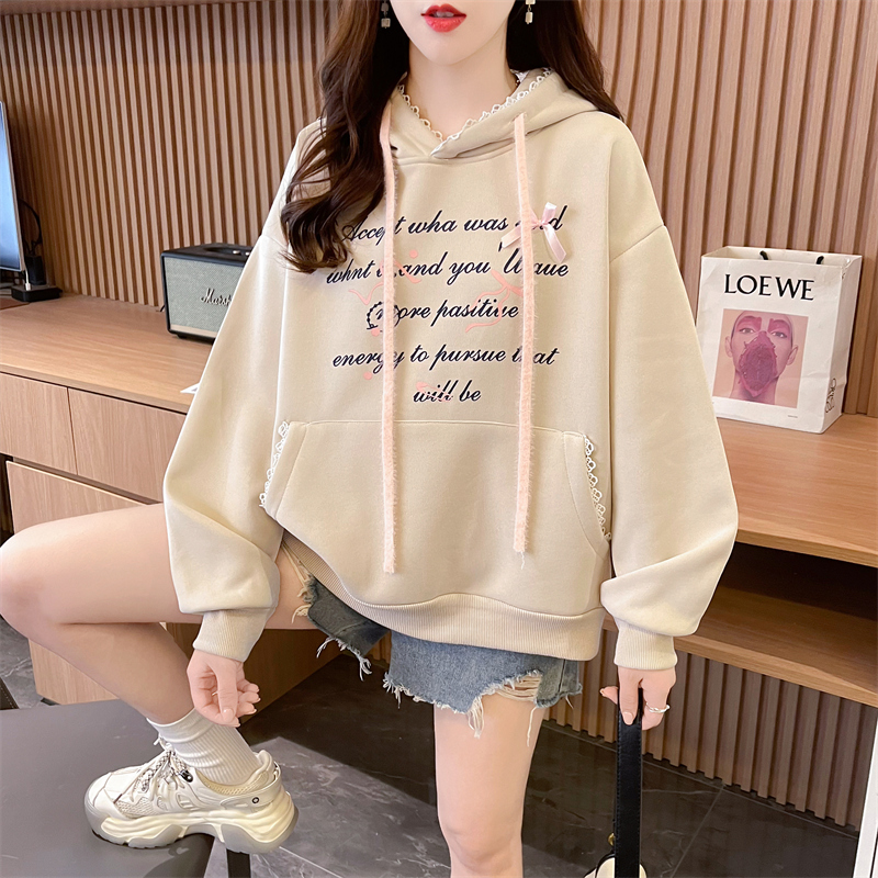 First real shot of composite Beibei velvet autumn and winter new large size women's clothing plus velvet thickened hooded sweatshirt women's jacket