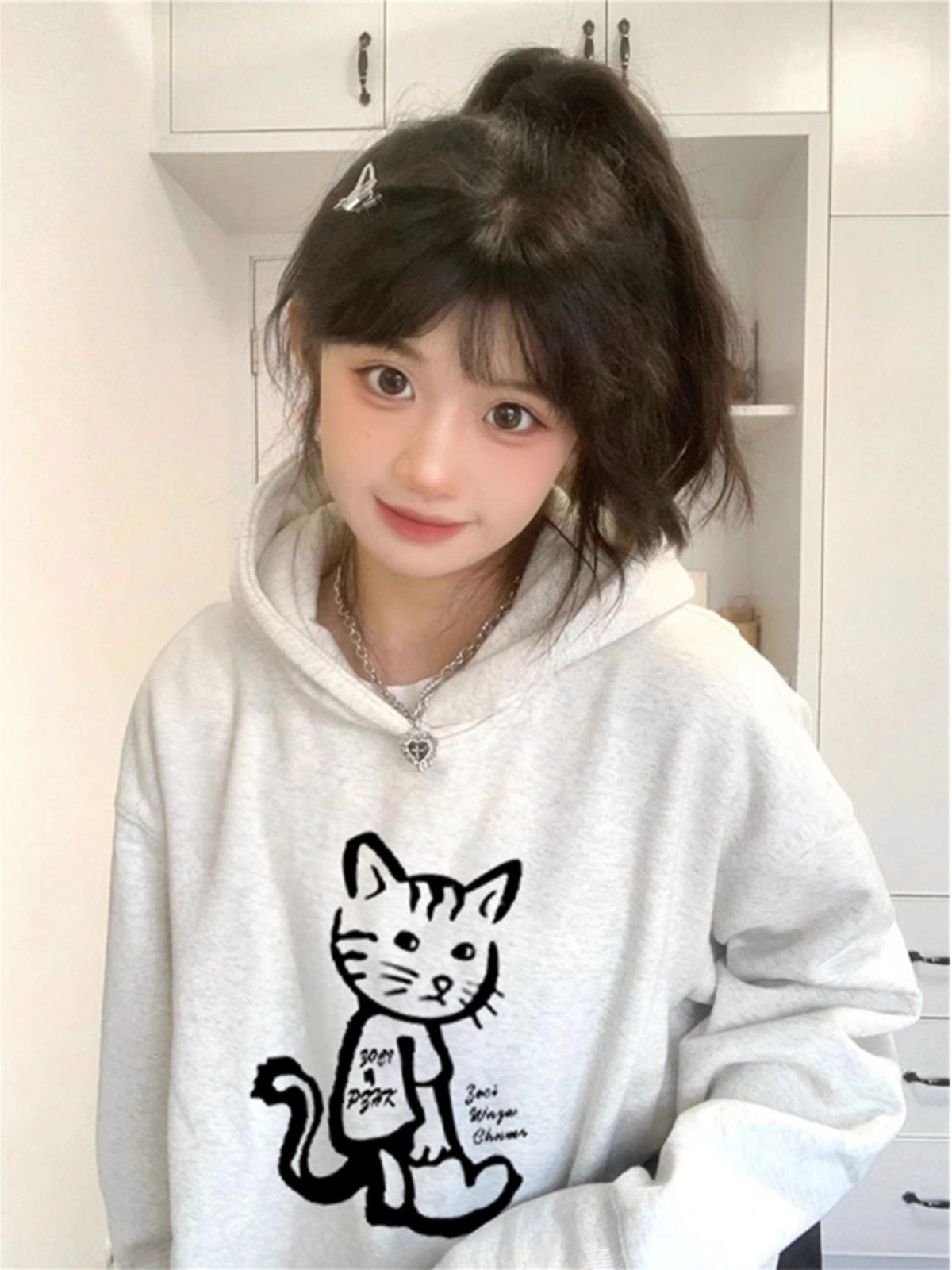 防棉華棉複合牛奶絲300克/銀狐絨400克連帽衛衣女