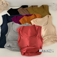 批发实拍实价 韩版磨毛加厚保暖带胸垫<b class='q'>秋</b>冬无袖背心修身显瘦打底上衣