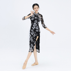 批发古典舞蹈服民国复古风旗袍专用现代蹈练功<b class='q'>服装</b>女立领印花开叉