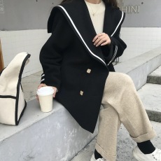 批发已出货海军领仿羊绒<b class='q'>大</b>衣<b class='q'>女</b>秋冬宽松仿羊毛呢子日系小个子毛呢<b class='q'>外套</b>