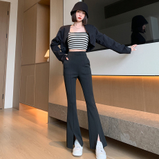 实拍大码女装2023秋季新款韩版高腰显瘦垂感松紧腰微喇叭裤休闲裤