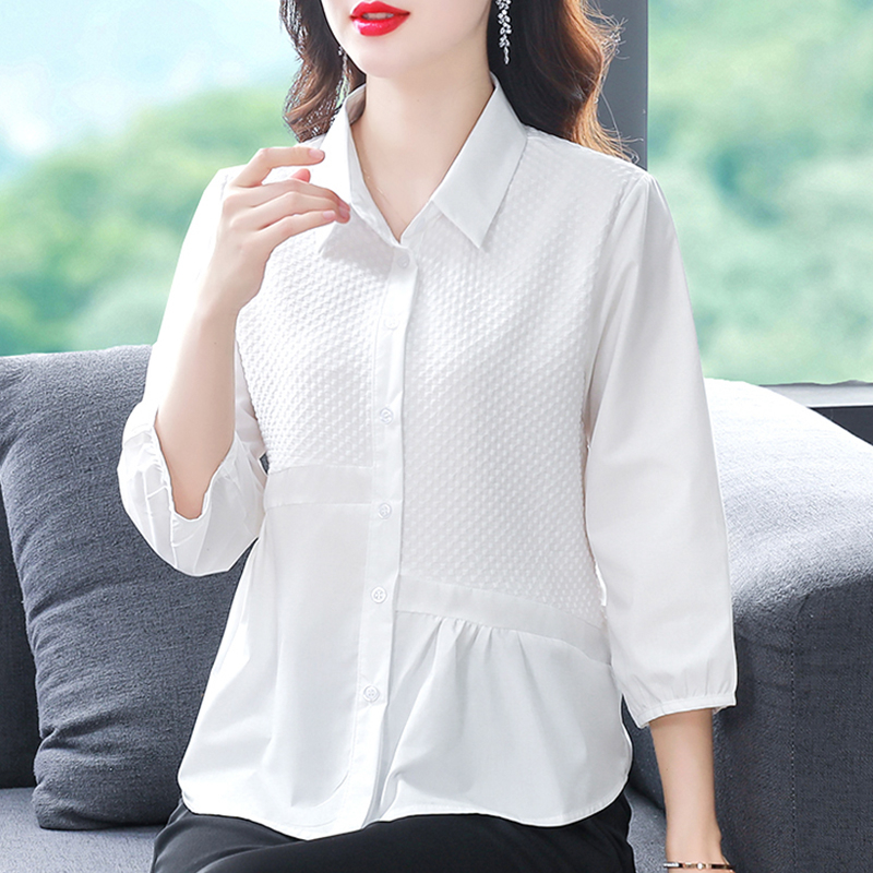 MY16372# 纯色衬衫女士新款减龄洋气百搭上衣小衫不规则衬衣女大码女裝...
