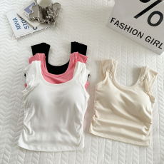 批发实拍大码秋冬磨毛小飞袖螺纹保暖背心免穿文胸内搭美背打底衫女