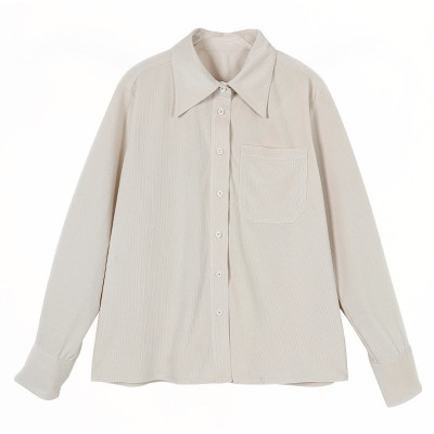  Spring Retro Versatile Corduroy White Shirt Women's Design Niche Long-Sleeved Inner Style for Students