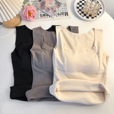 批发实拍大码秋冬德绒保暖<b class='q'>背心</b>免文胸速热防寒内搭上衣轻薄柔肤打底衫