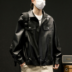 批发实拍2023<b class='q'>秋</b>冬新款男士PU皮衣夹克外套宽松百搭翻领潮流皮衣男